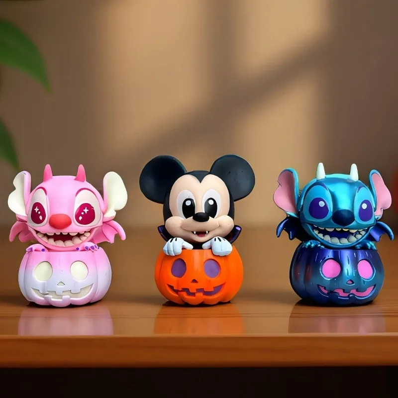 Poupée Disney Mickey Stitch, citrouille, Halloween, ornements de bureau, boîte aveugle, cadeau, beau dessin animé mignon, nouveau Style, Niche