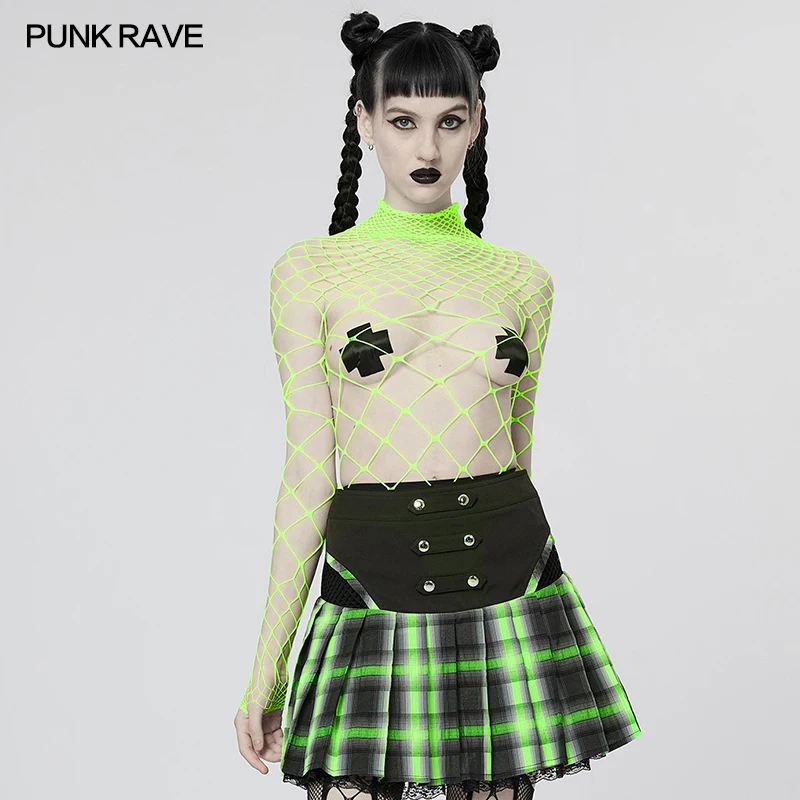

Punk Rave One-piece Mesh Sexy Long Sleeve Green Women Party T-shirt WT782GR