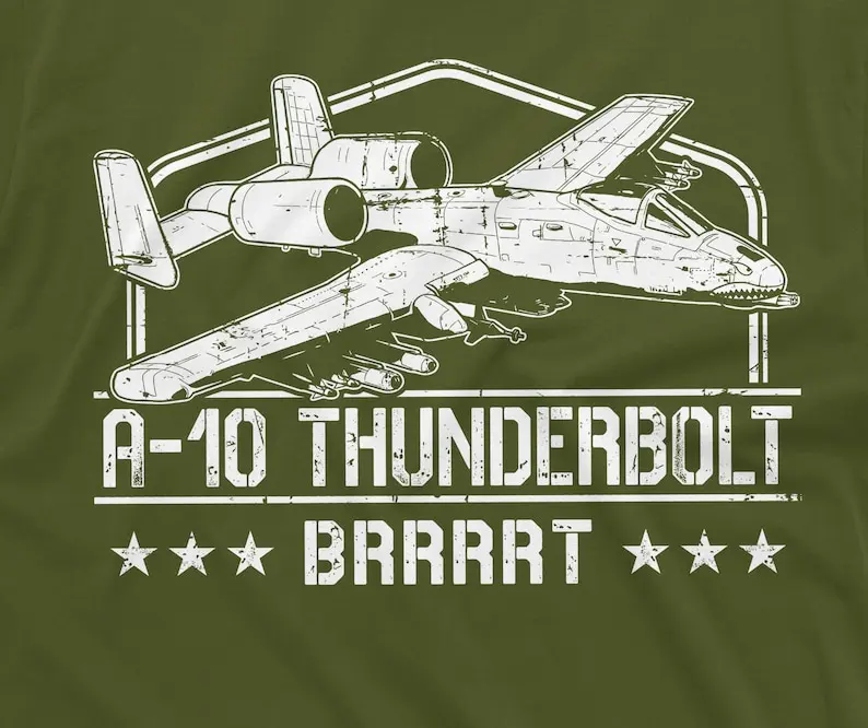 Ejército Militar Masculino A-10 Thunderbolt II legendario avión camiseta BRRRT Cañón militar de EE.UU. Historia Tee Camisa patri