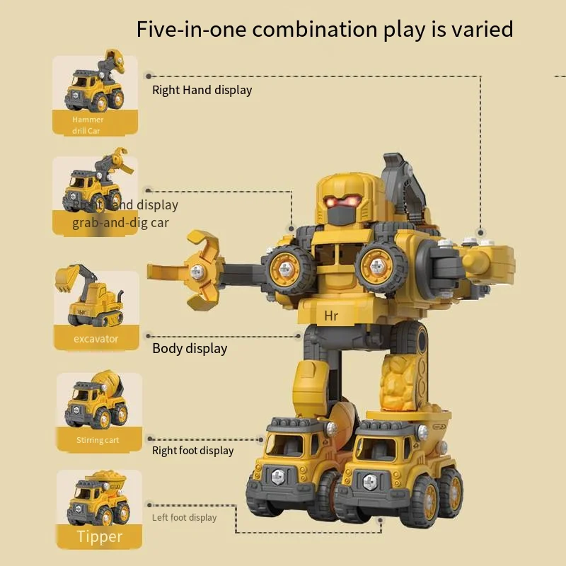 

Disassembly deformed robot toys 5-in-1 children's educational engineering vehicle fire truck set assembly combination toys