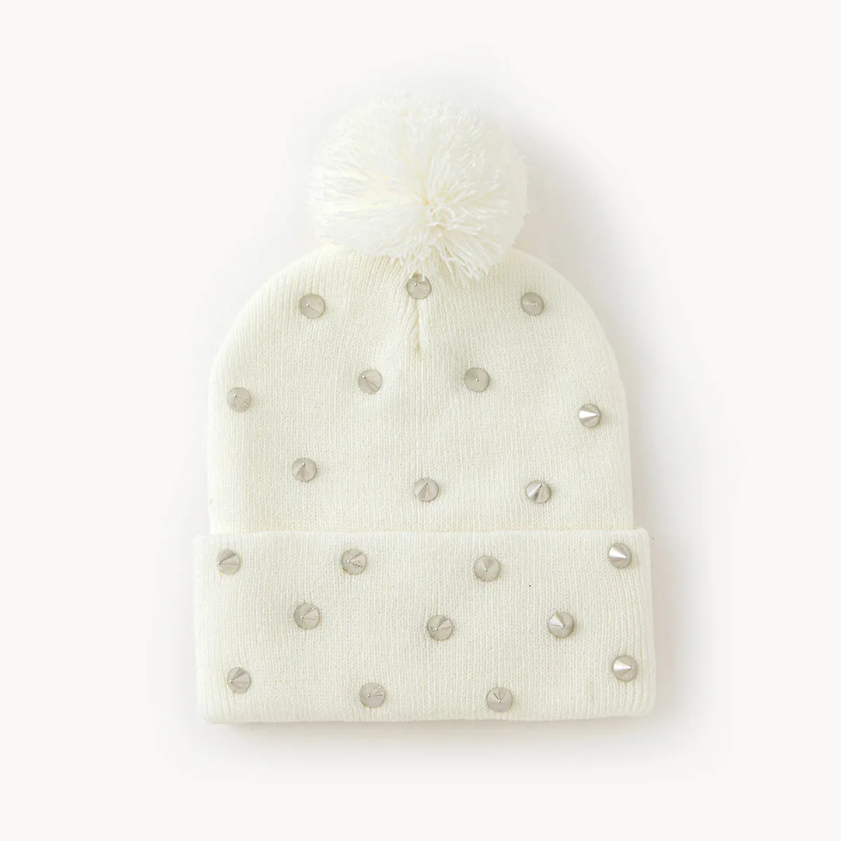 Women Spiked Studded Pom Pom Knit Beanie Hat  Winter Hat Rivet Punk Y2K Aesthetic Winter Warm Cuffed Ushanka Skull Cap