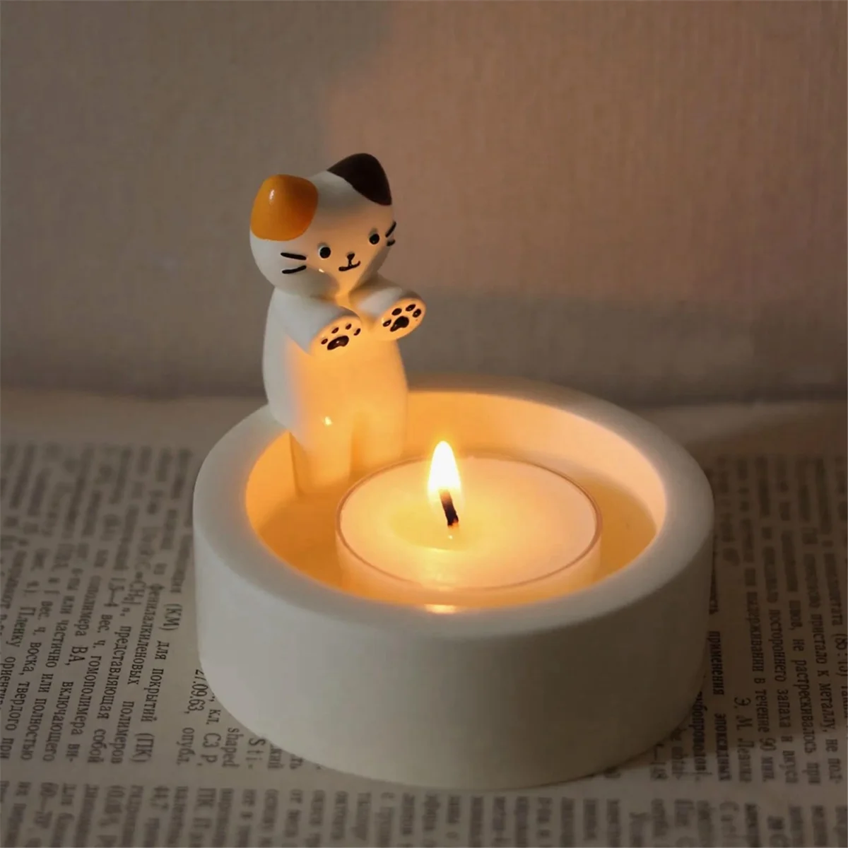 Cartoon Kitten Candle Holder, Cat Warming Its Paws Candle Holder,DIY Handmade Storage Box Holder,Home Decoration B