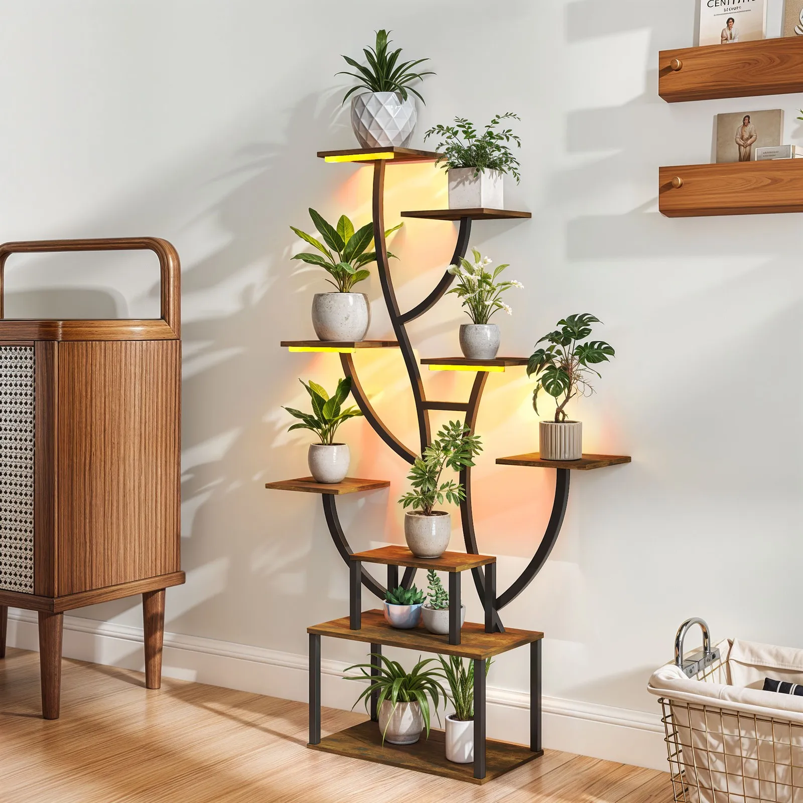 

63" 9 Tiered Metal Corner Plant Flower Display Shelves w/ Grow Lights Home Decor