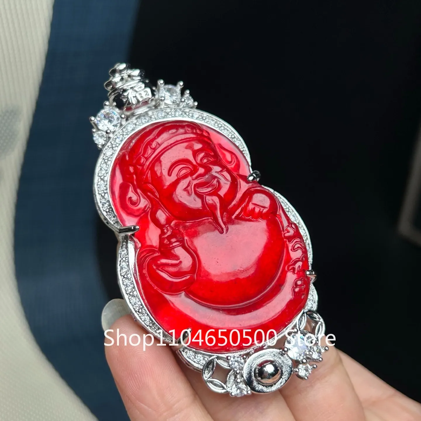 

Certified Natural High Ice Red Jade Jadeite caishen Amulet Pendant&Necklace