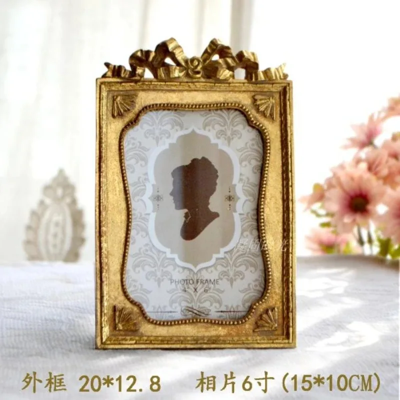 

Gold Bowknot European Vintage Palace Resin 6-inch Photo Frame American Style Old Wall Hanging Luxury Carved Set