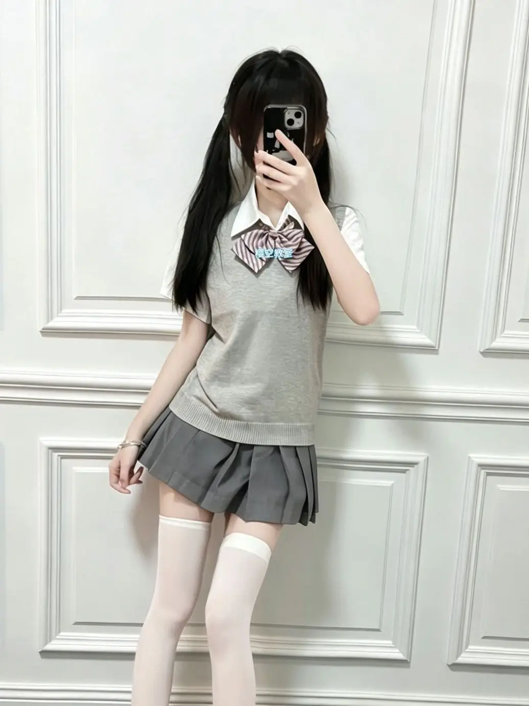 

Sweet Black Sweater Vest Top Short Sleeve Shirt Powder Fog Harg Skirt Original Set Women's Style Preppy Summer Casual Outfit