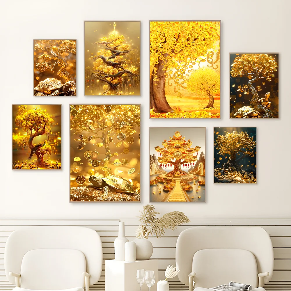 Golden Money Tree DIY Sticky Poster Whitepaper Prints Posters Artwork Nordic Home Decor