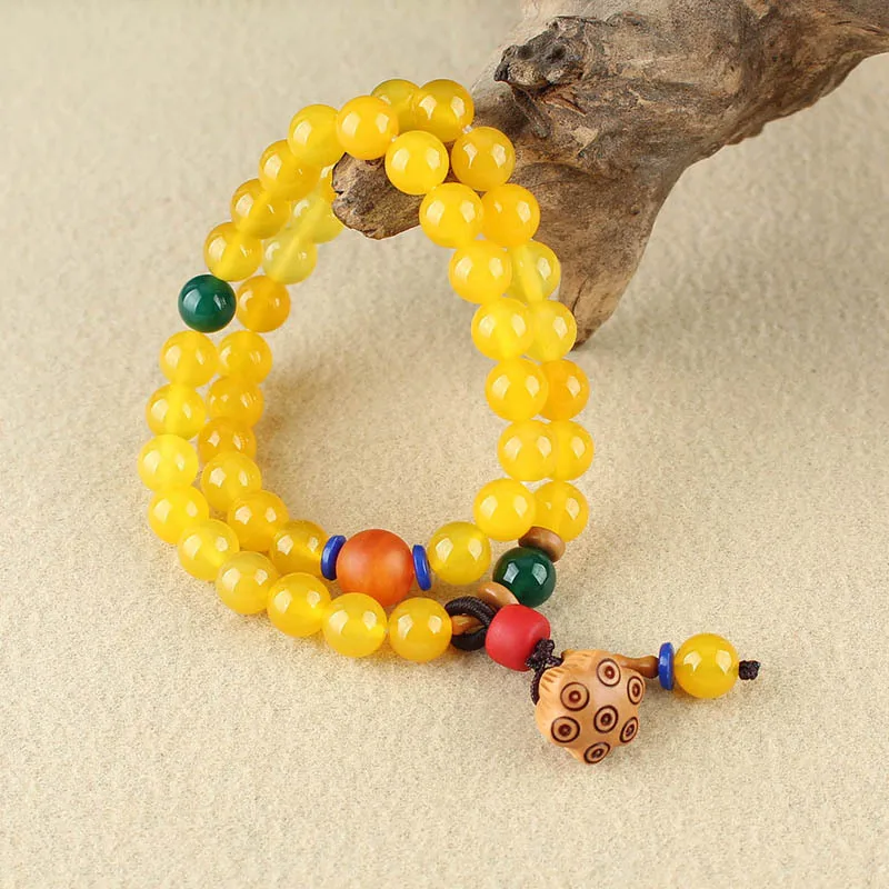 DIY accessories Natural honey yellow agate bracelet women's wooden lotus pod bracelet double-layer temperament versatile retro e