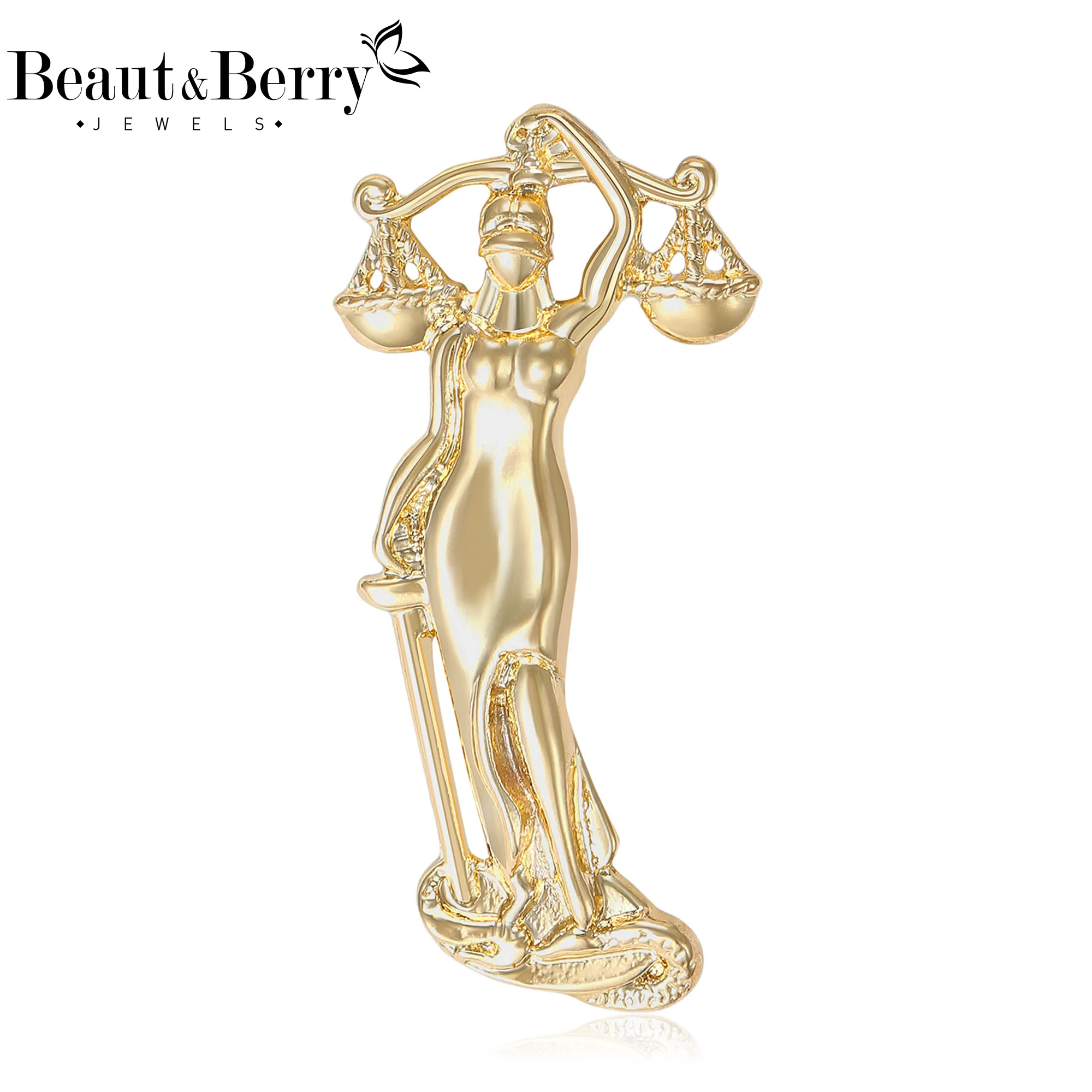 Beaut&Berry Trendy Glossy Libra,Goddess of Justice Brooches for Women Unisex Figure Pins Casual Party Friends Accessories Gifts