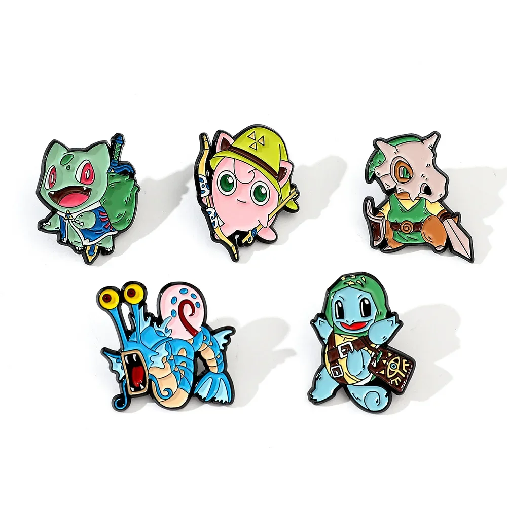 5pcs Pocket Monster Anime Peripheral Cartoon Originality Gyarados Metal Brooches Clothes Backpack Decoration Badge FestivalsGift