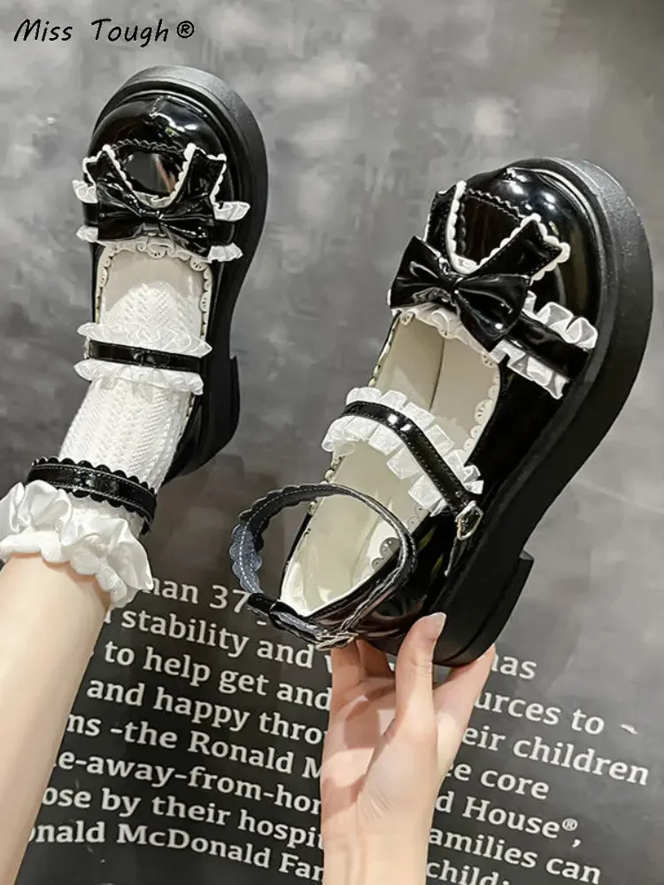 2022 Summer Lolita Sweet Sandals Women Japanese Style Bow Kawaii Cute Mary Janes Shoes Lace Buckle Design Round Toe Casual Shoes