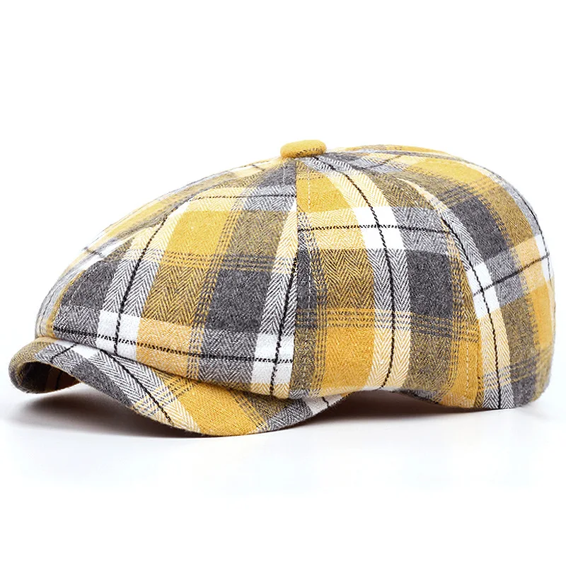 1 Stück Lässige Farbblock-Karo-Baskenmütze für Männer und Frauen, Künstlerische Schirmmütze, Dünnes Design, Britische Retro-Zeitungsjungenmütze für Frühling und Sommer – Detail 7