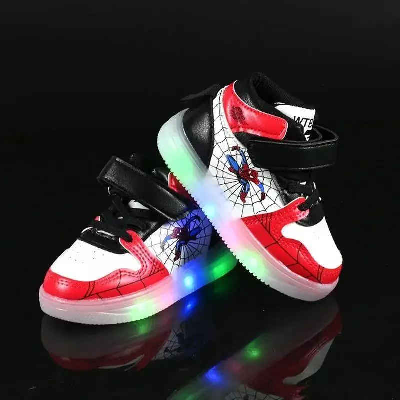 

Disney Children's Led Light Shoes Fashion Aoger Spiderman Boys Sneakers Girls Cartton Casual Shoes Breathable Kids Sport Shoes