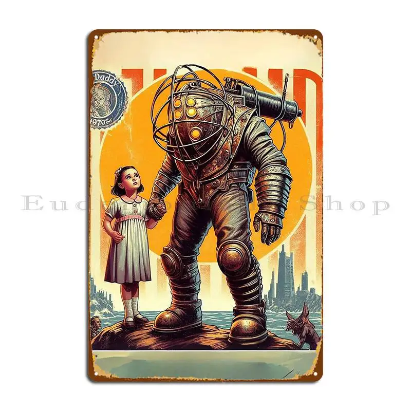 Color Portrait Of Big Daddy And Little Sister Iart For Retro Gamers Ps2player Metal Sign Living Room Bar Printed Tin Sign Poster