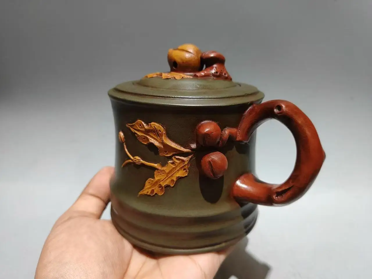 Old Chinese Handicraft Enameled YiXing Zisha (red stoneware) Teapot,Flower, with mark, Free shipping