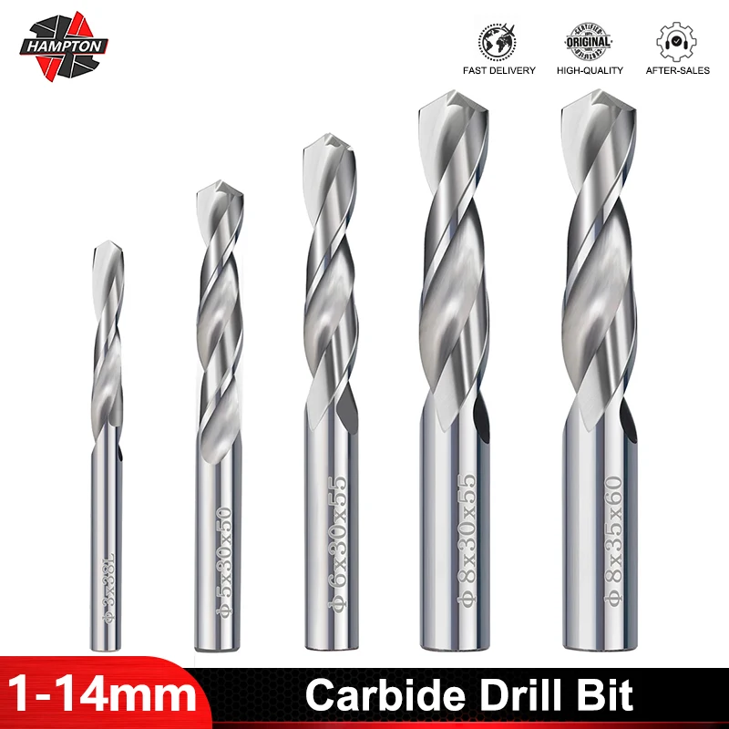 

HAMPTON Carbide Alloy Drill 1-14mm Tungsten Steel Twist Drill Bit Wood Metal Hole Cutter For CNC Lathe Machine Drilling Tools