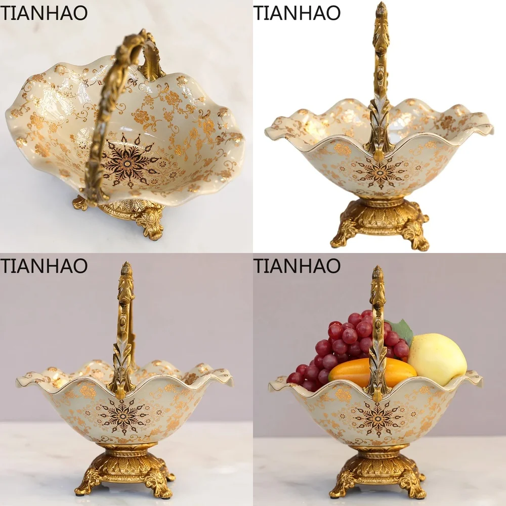 Alloy Ceramic Fruit Plate Creative Decorative Basket European American Living Room Ornament