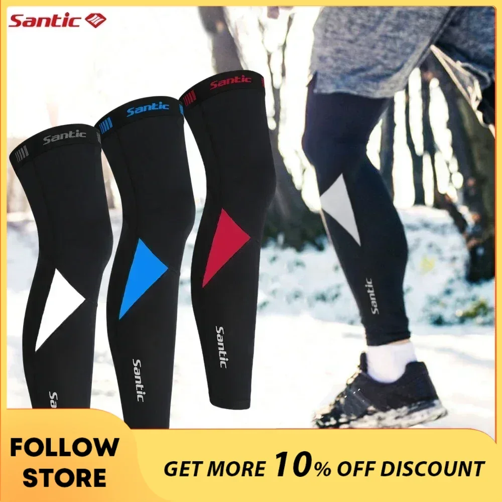 Santic Cycling Leg Warmers Thermal Fleece Windproof Soft Shell Knee Sleeves Breathable Mountain Bike Road Bicyle Protective Gear