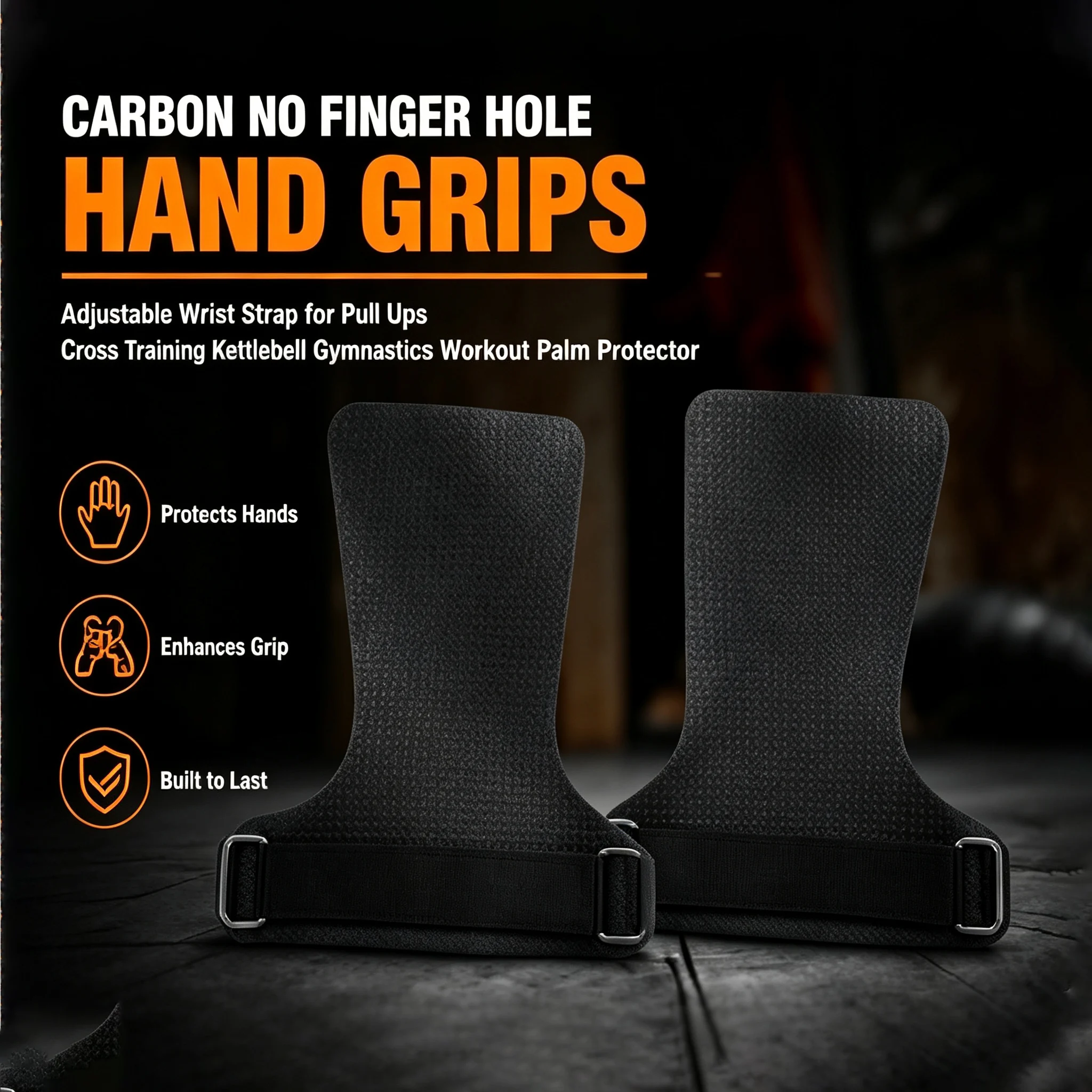 Carbon No Finger Hole Hand Grips Adjustable Wrist Strap for Pull Ups Cross Training Kettlebell Gymnastics Workout Palm Protector