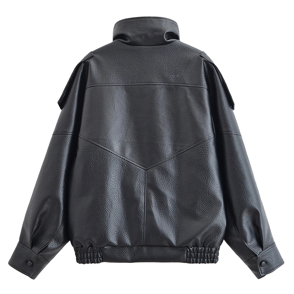 سترة نسائية عصرية للخريف والشتاء بنمط الليتشي معطف جلدي أنيق على الطراز الأوروبي والأمريكي