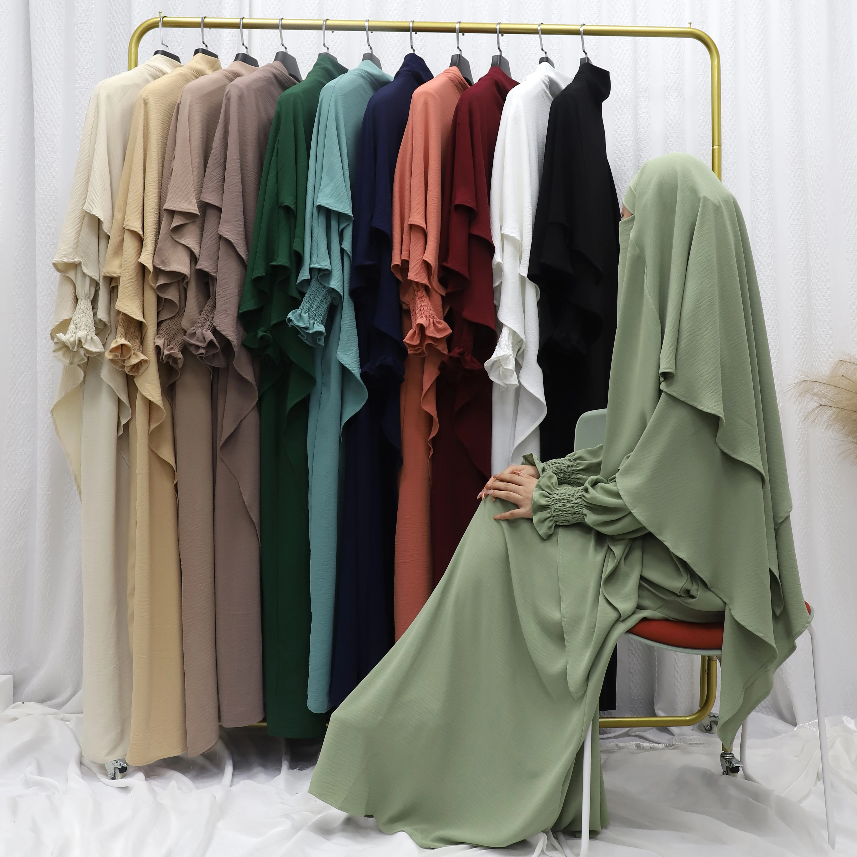 Abaya and Khimar Set Jilbab 2 Piece Ramadan Long Hijab Dress Muslim Prayer Clothes Jilbabs for Women Turkey Islam Dubai Outfit