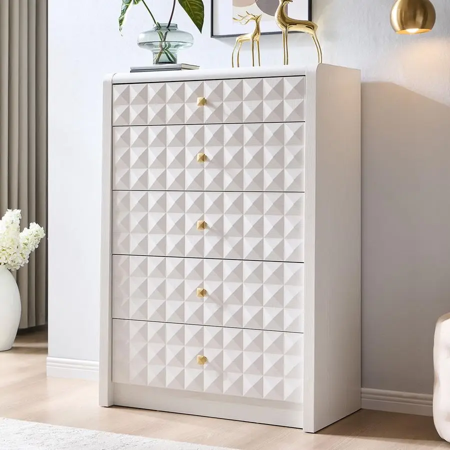 5 Drawer Dresser for Bedroom, Wooden Tall Dressers ampChests of Drawers w Two Different Drawer Sizes, Mid Century Modern Dresse