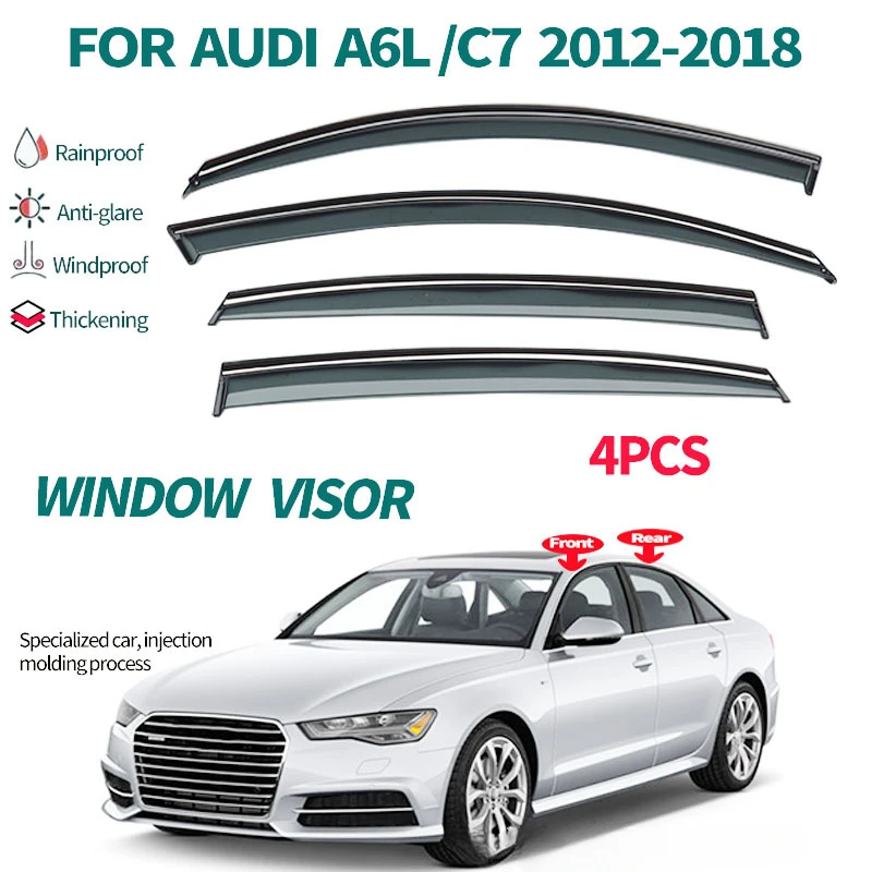 

4Piece PC Door Visor for AUDI A6 C7 2013 2014 2015 - 2018 Thickening Injection Molding Door Side Window Wind Sun Rain Guards