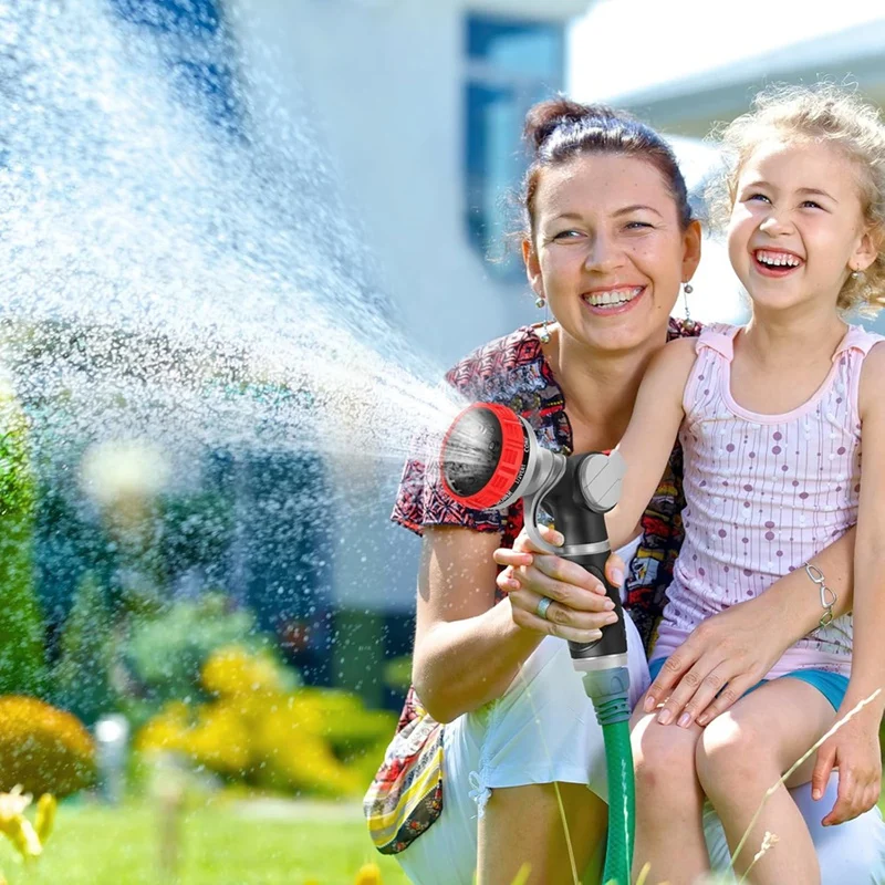 A03F High Pressure Water Hose Nozzle, Heavy Duty Metal Garden Hose Sprayer with 10 Spray Patterns, Leak-Proof Design for