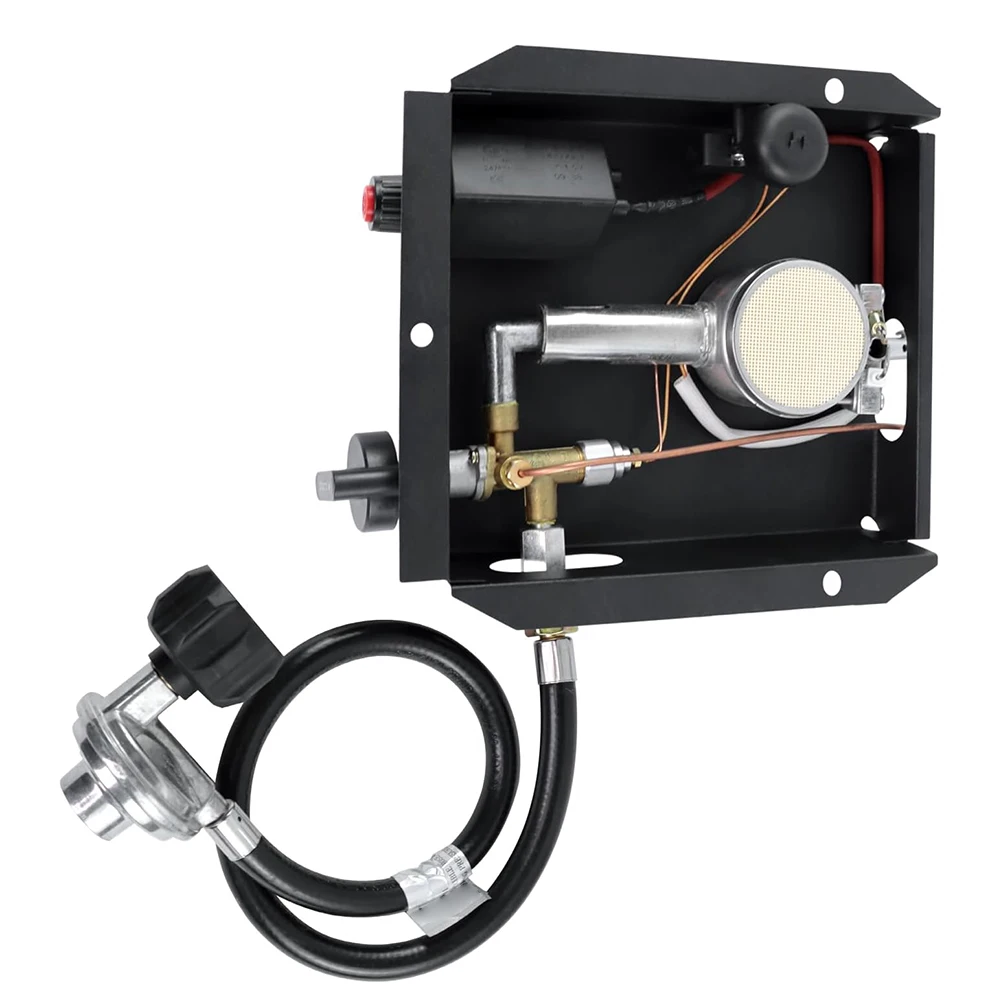 Outdoor Heater Burner Module 4-Sided Glass Tube 47000 BTU Heat Output Anti-Tilt Safety Device Floor Mounting Installation