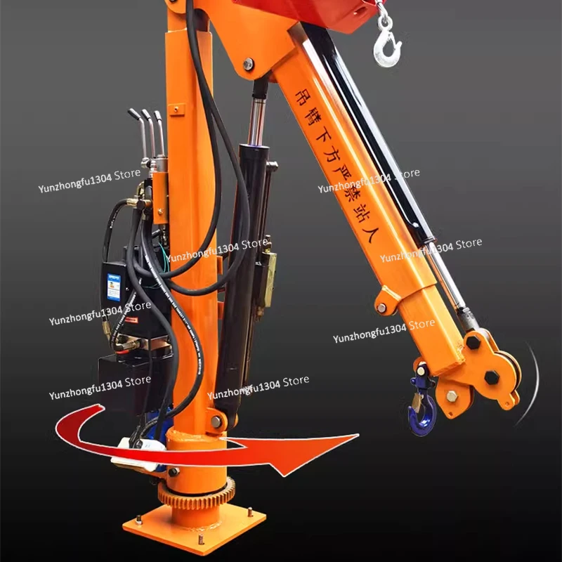 All electric wireless remote control 1 ton small truck crane Hydraulic vehicle crane Hydraulic rotation Remote control