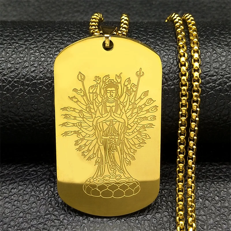 Thousand-hand Bodhisattva Pendant Necklace for Women Men Stainless Steel Gold Color Chinese Buddhism Chain Jewelry NZZZ792S02