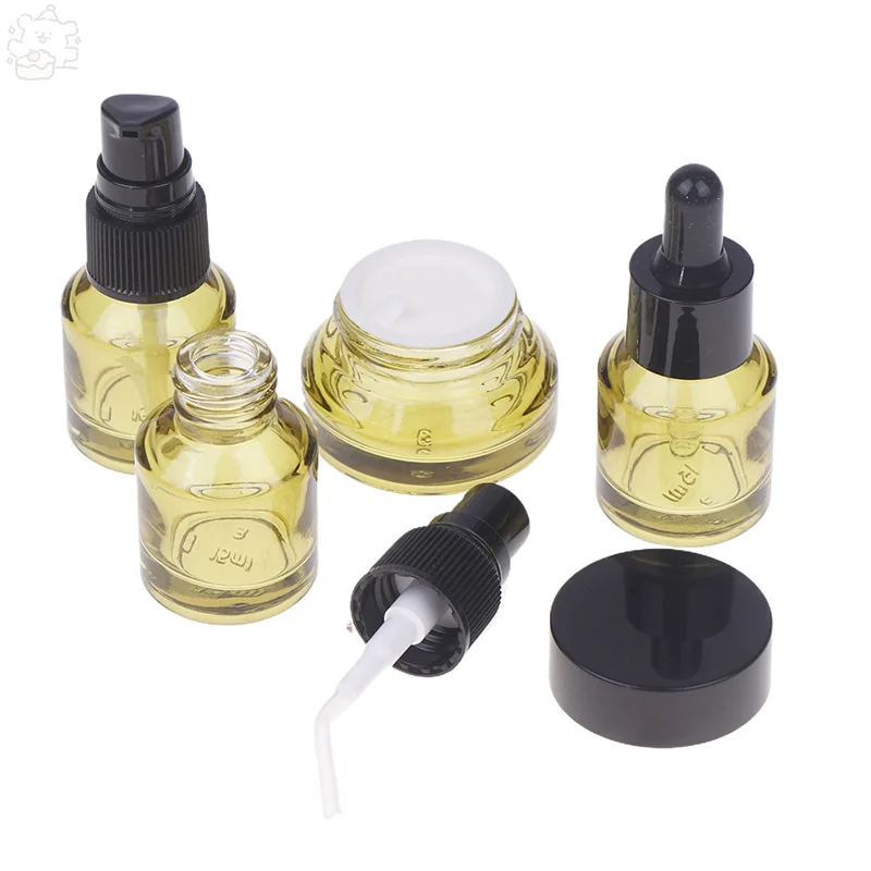 Bouteille en verre vide de 15ml, bouteille cosmétique rechargeable, pot de Lotion et de crème, flacon compte-gouttes à pompe, 1/4 pièces