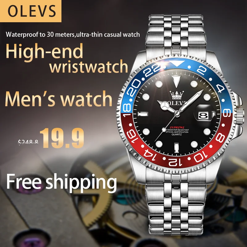 OLEVS, relojes originales de marca para hombre, reloj de cuarzo con fecha luminosa resistente al agua para hombre de negocios, reloj de pulsera con esfera de 41mm de acero inoxidable