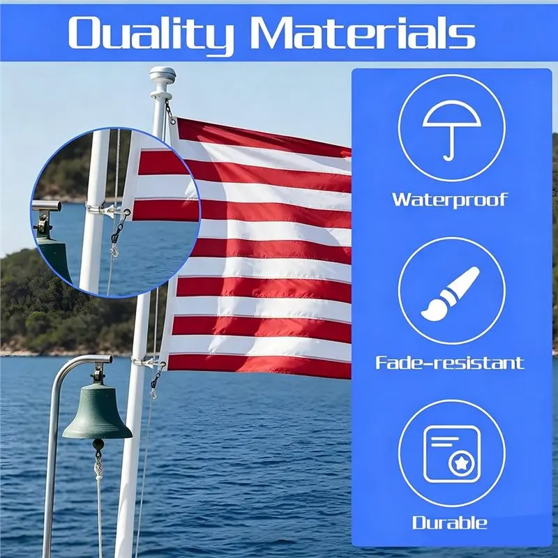 RABIT AS59~ 4 Pack Flagpole Clamp And Clip Kit To Hold Flag With Carabiner And Silicone Anti-Slip Strip,Metal Hose Clamp Rings