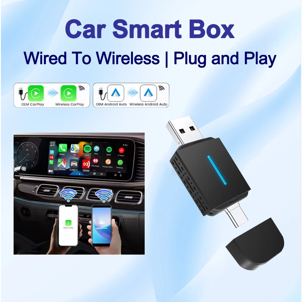 NEW Wireless Carplay Adapter Android Auto 2in1 Smart Mini Box  WIFI BT Auto Connect For Toyota FORD Volvo Benz MG Kia MAZDA