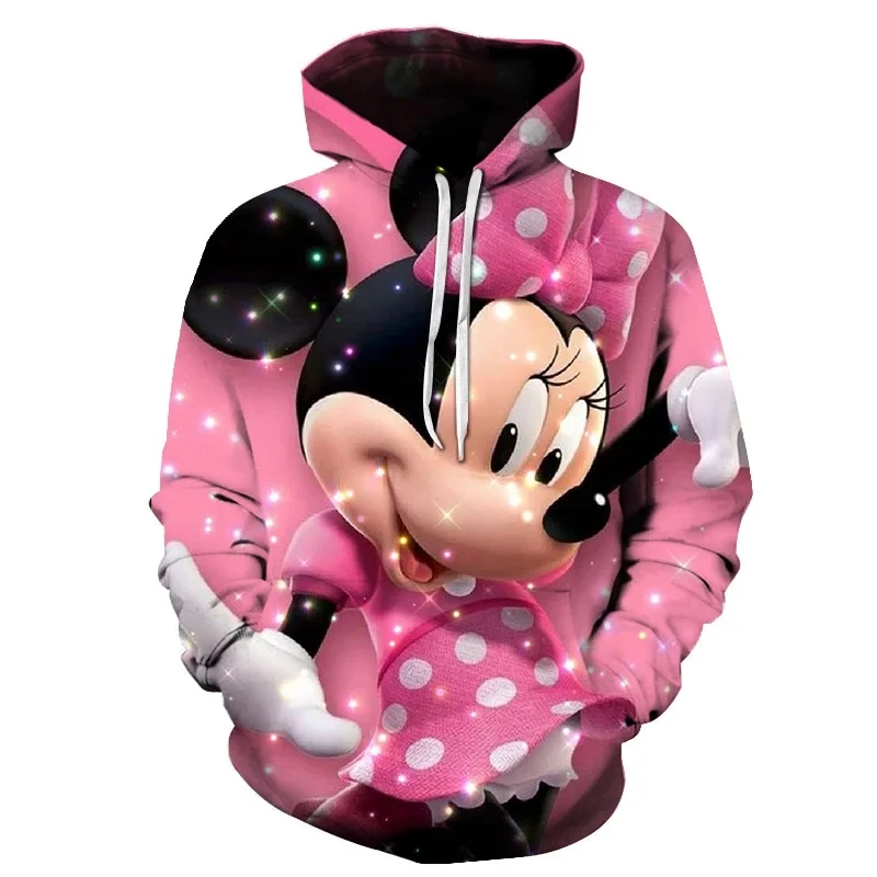 Disney-Moletons masculinos e femininos Minnie Mickey Mouse, streetwear casual de hip-hop, moletons de mangas compridas, tops men