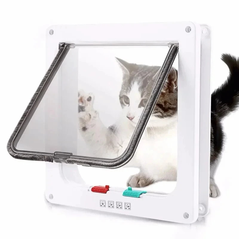 4 Way Locking Cat Dog Flap Door ABS Plastic Small Pet Gate Door Kit for Interior Exterior Doors