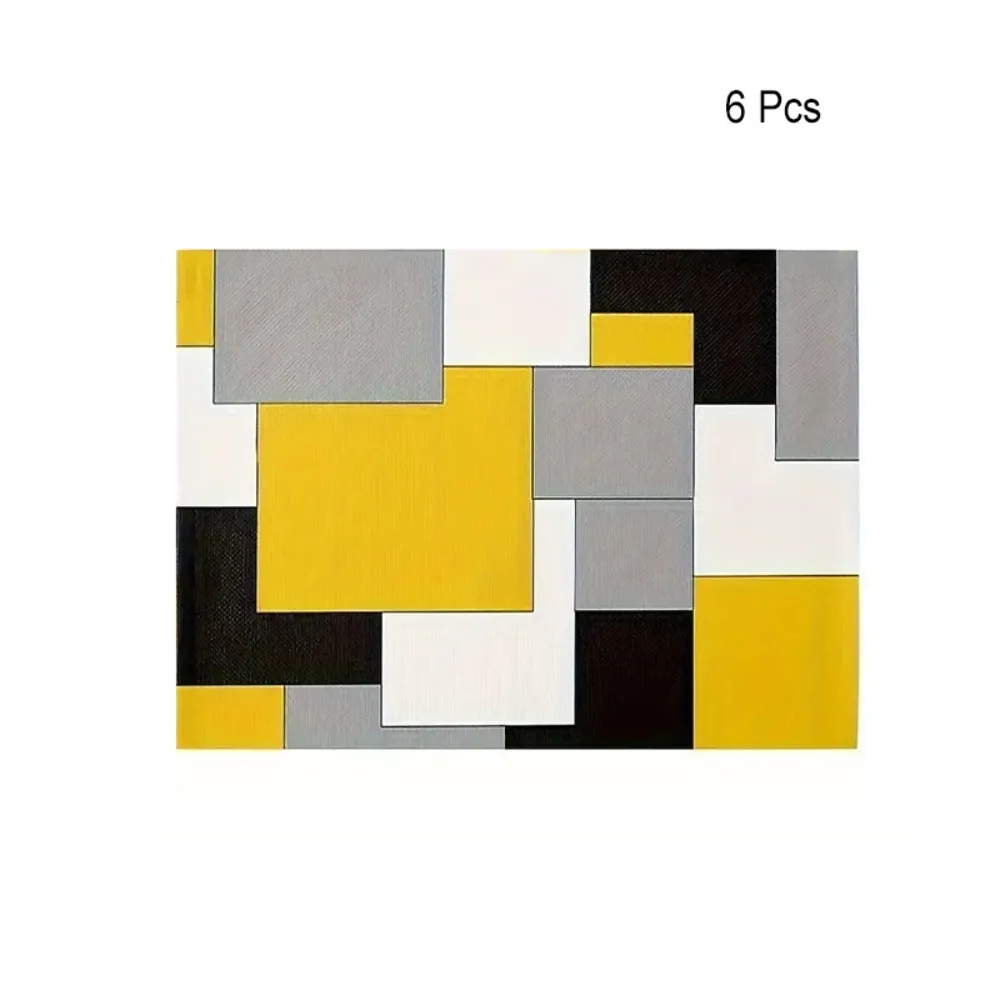 6 Piece Plaid Pattern Geometric Aesthetic Placemat Waterproof Linen Insulated Dinning Mat Rectangular Heat-resistant