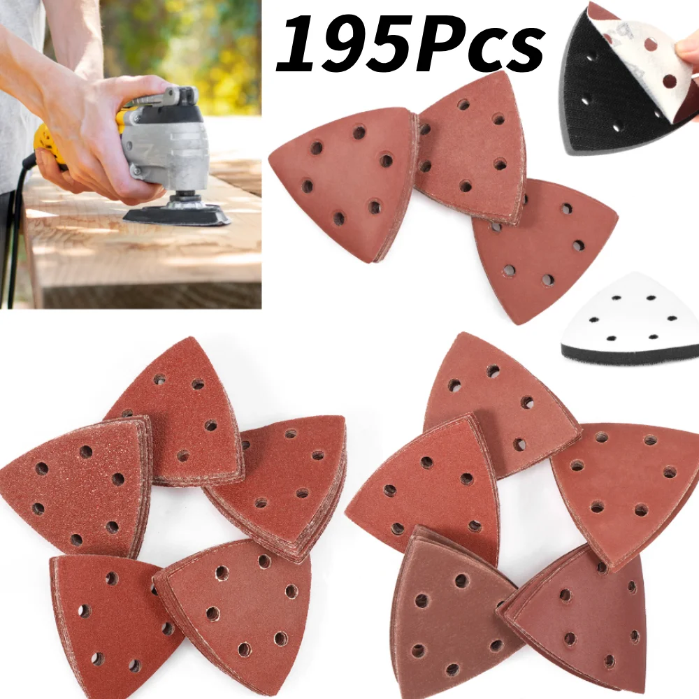 

195PCS Upgraded Triangular Sanding Disc 90mm Delta Sander Hook Loop Sandpaper Abrasive Tools for Sanding Grit 40-1000 Metal Wood