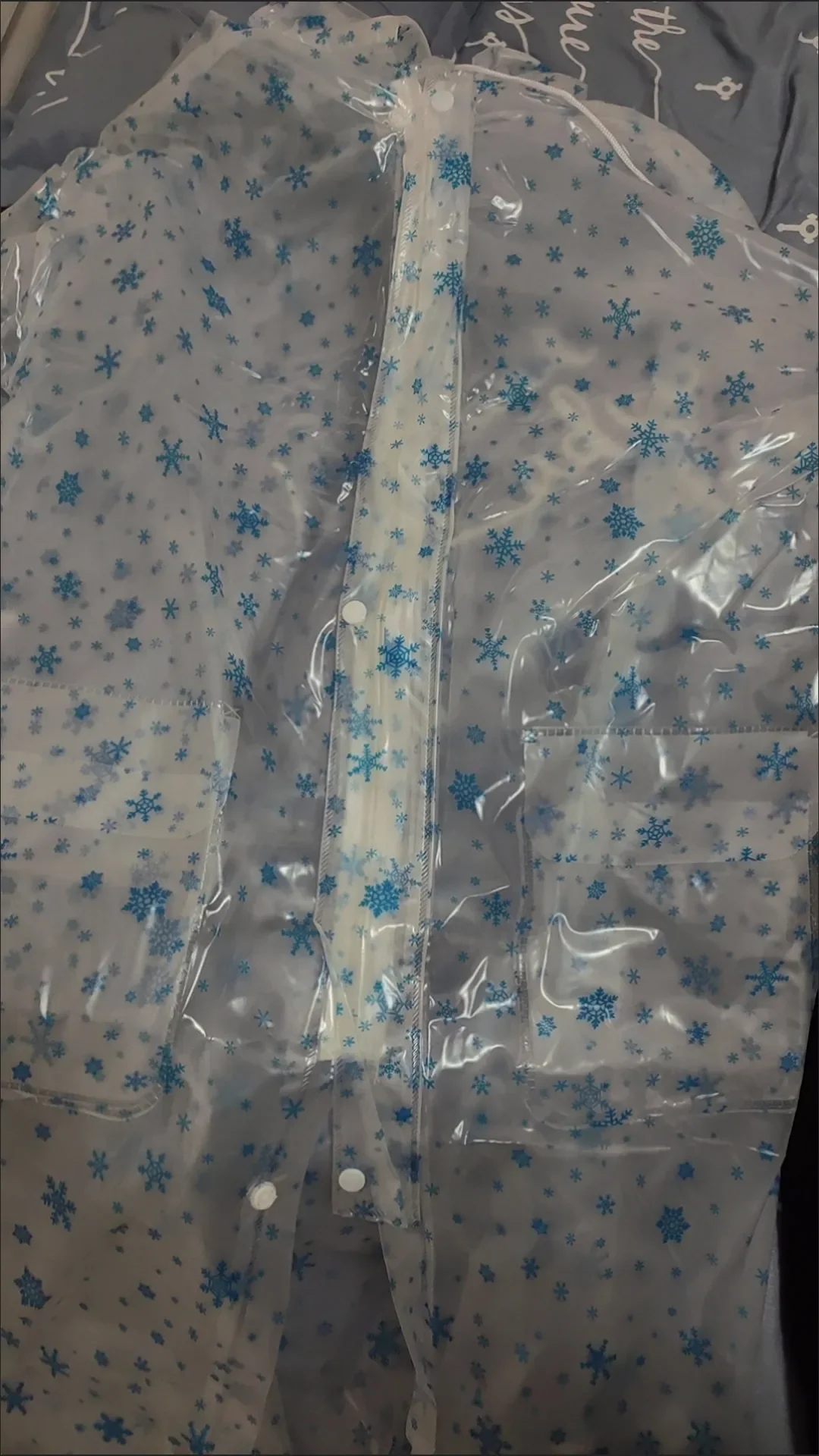 Snowflake Print Longer Hooded Rain Coat Long Trench Outdoor Pick Up Working