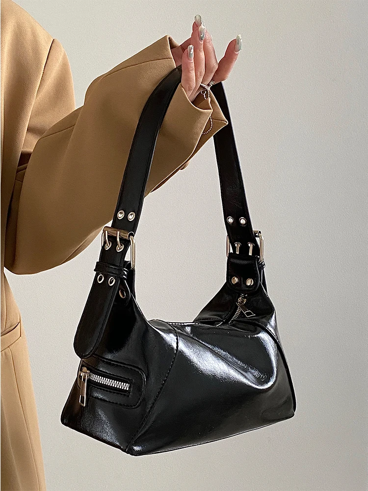 Fashion Design Women\'s Underarm Bag Solid Color Commuter Ladies Shoulder Bags Patent Leather Female Girls Tote Purse Handbags