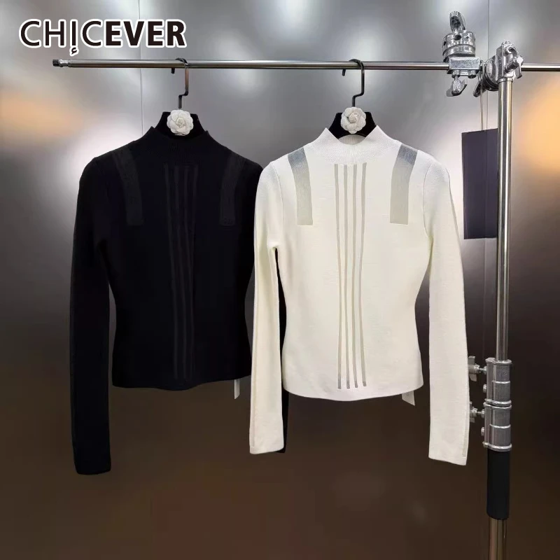 

CHICEVER однотонная шикарная футболка из сращенной сетки, женская водолазка с длинными рукавами, свободные повседневные женские футболки, осенний новый стиль