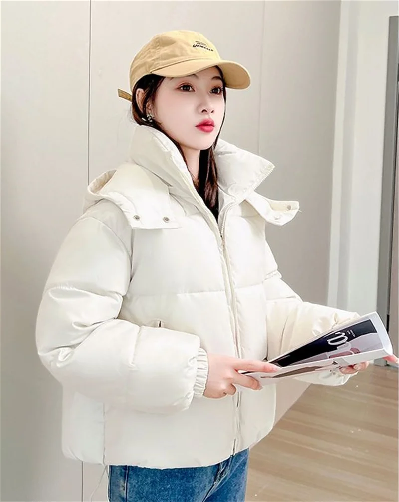 

Winter Parkas Women's Puffer Hooded Zipper Loose Down Jacket Women's Solid Color Short Thick Cotton Padded Jacket New 2025