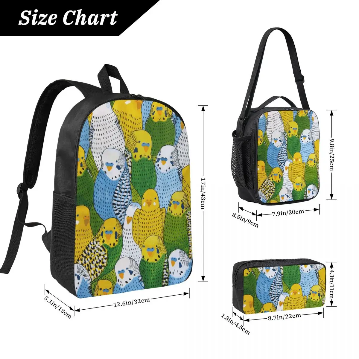 Pattern Of Blue Pigeons Backpack Boys Girls BookBag School Bag Computer Shoulder Bags 3ps Insulated Lunch Bag Pencil Case