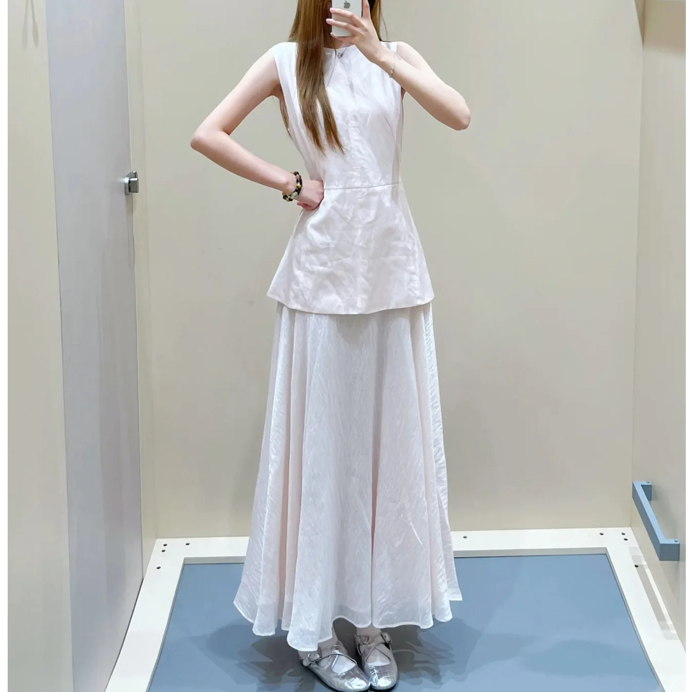 Pink Layered Ruffle Svel Dr Women's Faion Spring Summer New Arrival Single Piece Long Pants round Neline A-ade...