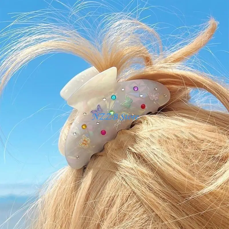 

T21F Nacreous Hair Clip Unique Claw Barrettes Princess Head Butterfly Hair Ornaments