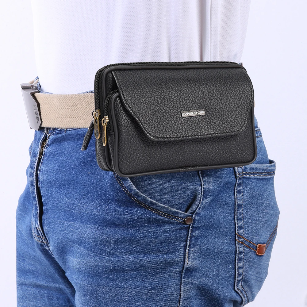 Leather Belt Bag Casual Fashion Men Credit Card Slots Multifunctional Waist Packs for Travel Walking Running Hiking Cycling