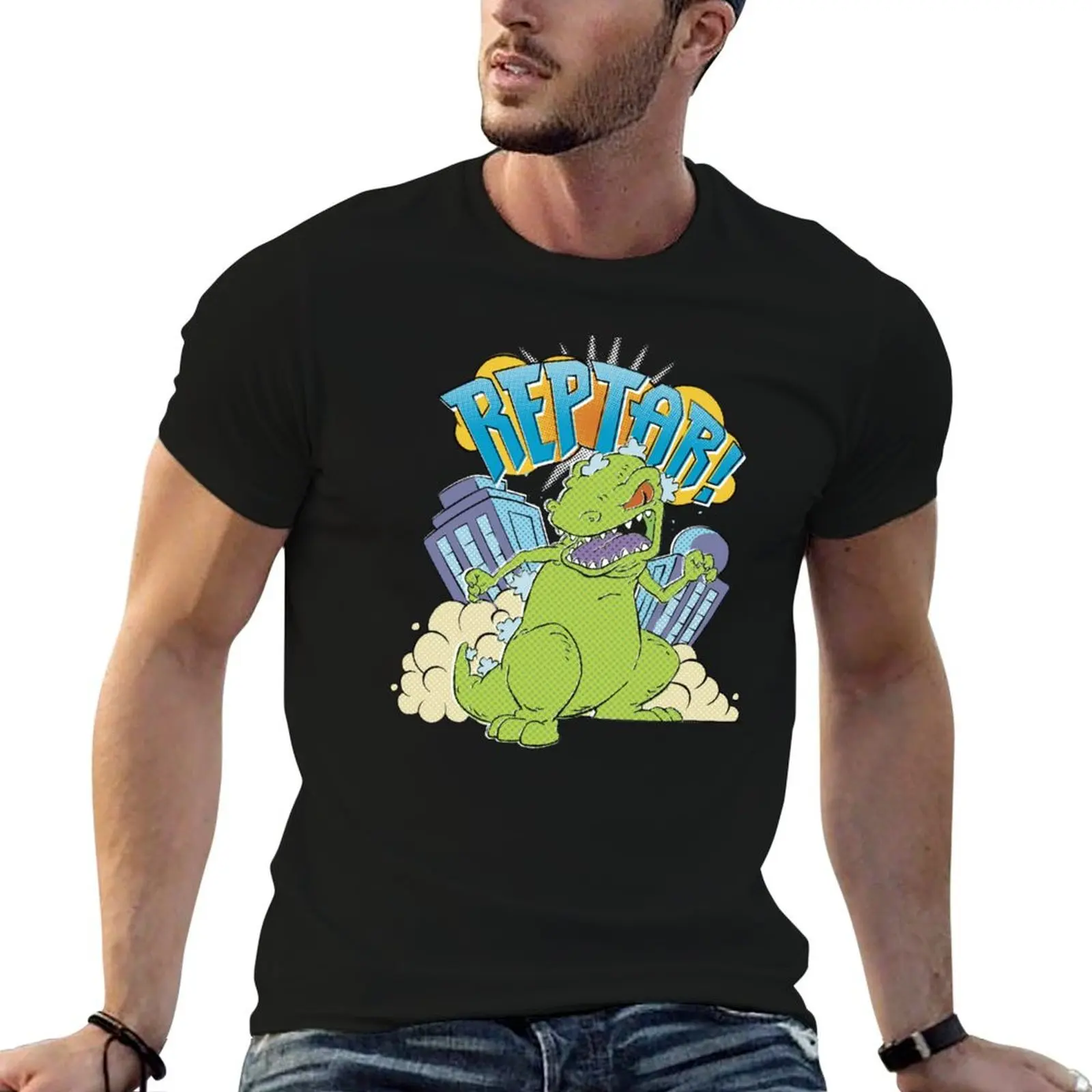 

Pop City cotton man Reptar shirts Rugrats Poster Art funny T-Shirt Destroyer for man t shirt designer t