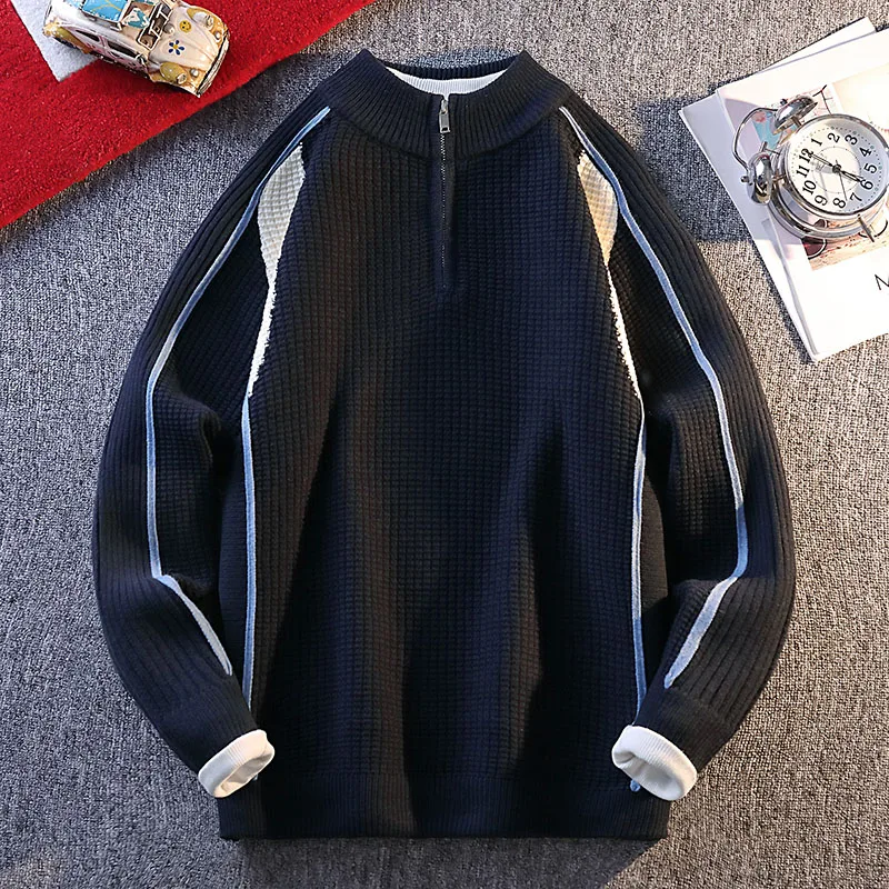 

High Quality Sports Knitted Sweaters Autumn Winter Fashionable Color Blocking Aerodynamic Insulation Pullovers Home Clothing