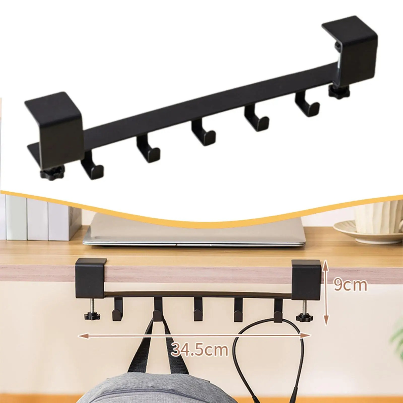 

Desk Bag Hooks, School Bag Hangers, Space-saving, Mountable, 5 Hooks for Bookshelves, School Desks, Office Cabinets